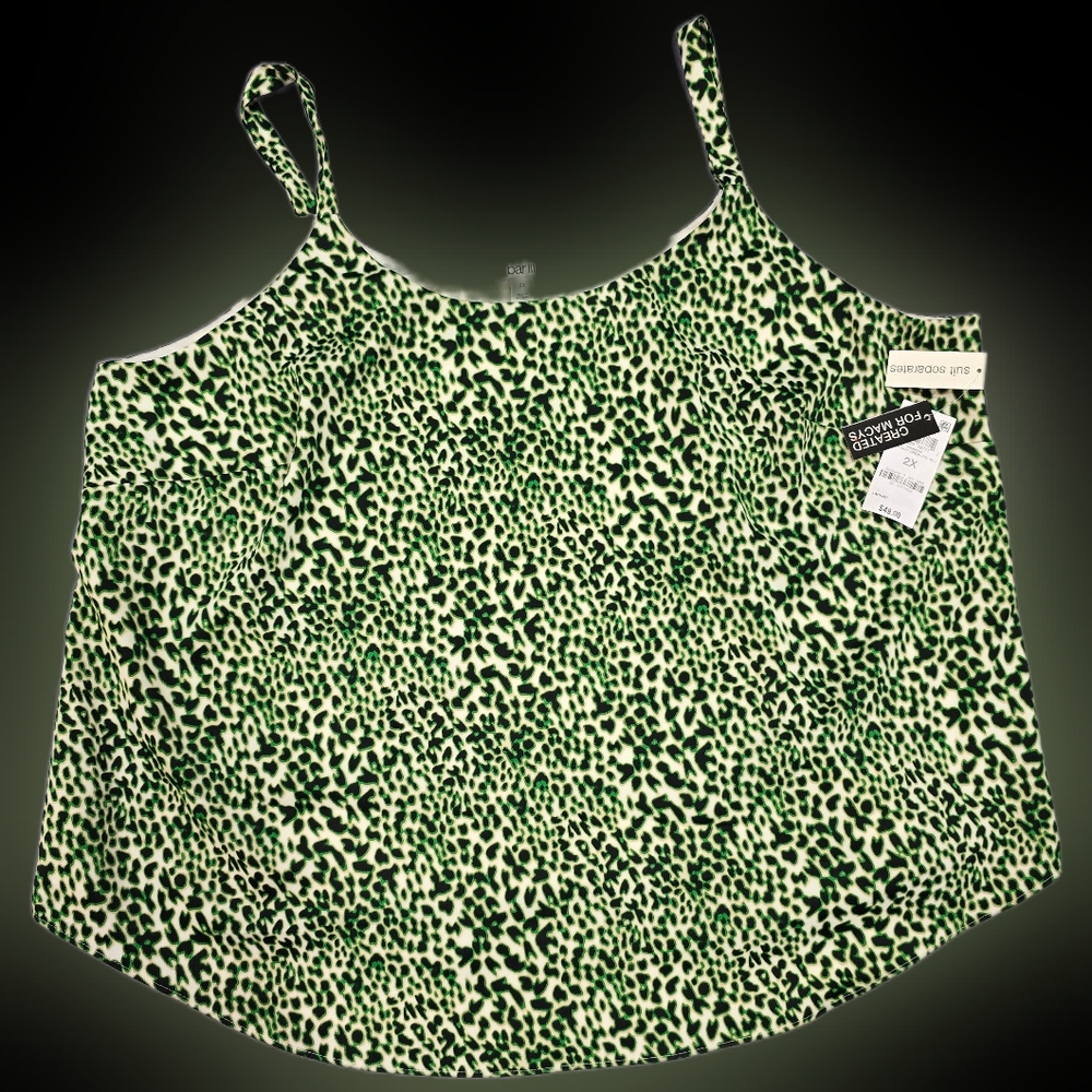 Bar III Green and Black Patterned Top
